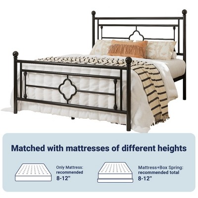 Allewie Queen Black Metal Platform Bed Frame with Victorian Headboard and Storage