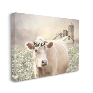 Stupell Industries Realistic Cow Floral Crown Tranquil Farm Field - 1 of 4