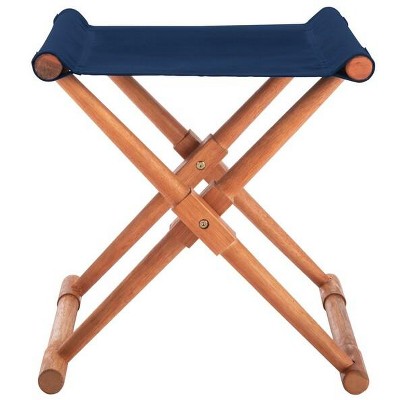 Breanne 17'' Brown and Navy Eucalyptus Folding Stools, Set of 2