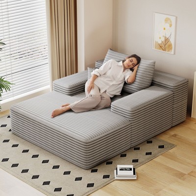 68" x 51" Oversized Upholstered Sofa Bed Fluffy Plush Faux Fur Cloud Sofas Couches for Living Room Grey