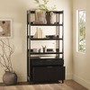 Vynxaria Transitional Wide Reeded Bookshelf with Bottom Drawers 4 Open Shelves, Reeded Fronts, Durable MDF/Laminate, Black - 3 of 4