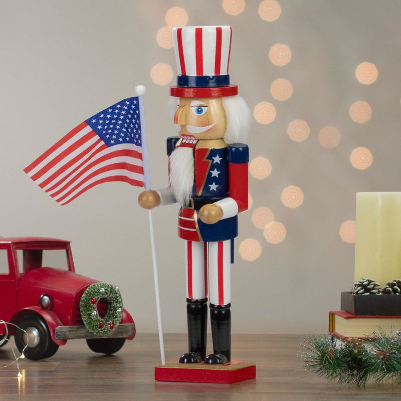 Northlight 15 Patriotic Red and Blue Wooden Uncle Sam Christmas Nutcracker Tabletop Decor, 2 of 6