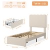 Homhougo Twin Bed Frame with Under-Bed Drawer, White Velvet Upholstered Platform Bed Beige - 2 of 4