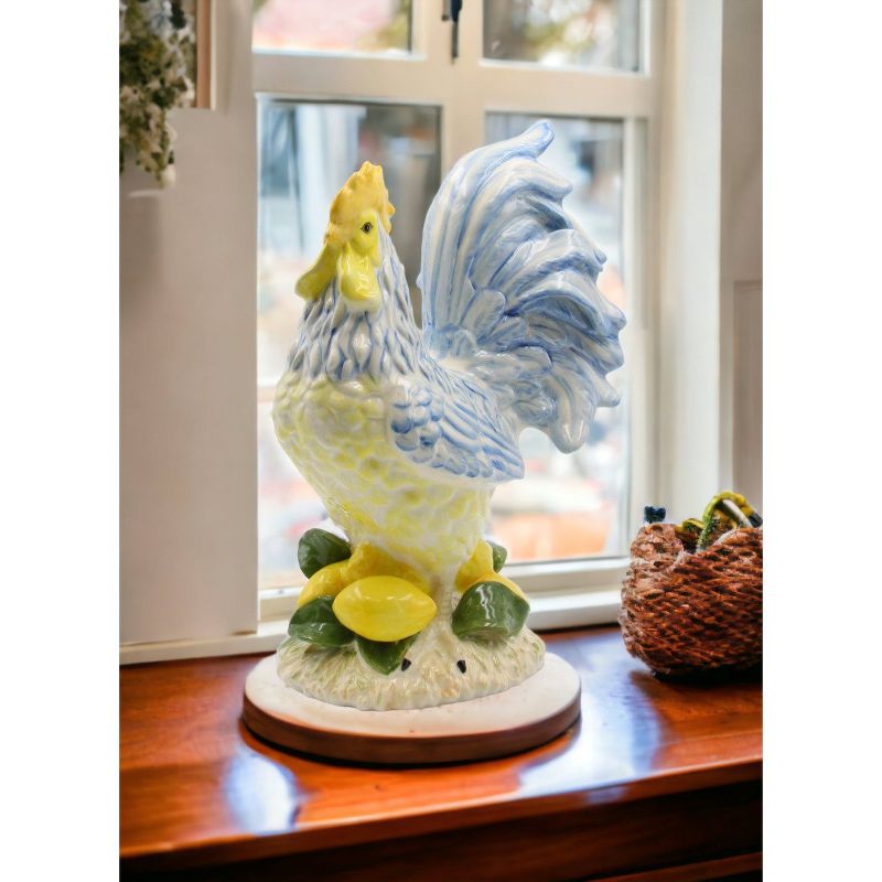 Kevins Gift Shoppe Ceramic Lemon Blue and Yellow Rooster Statue, 5 of 6