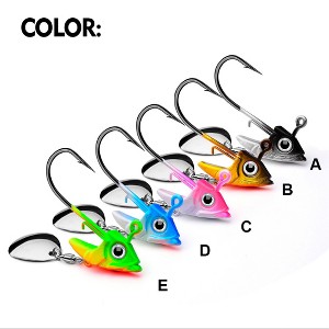 5pcs Fishing Jig Heads Hooks with Spinner Blade for Bass Trout Salmon Saltwater Freshwater, Swimbait Underspin Jig Heads Hooks - 1 of 4