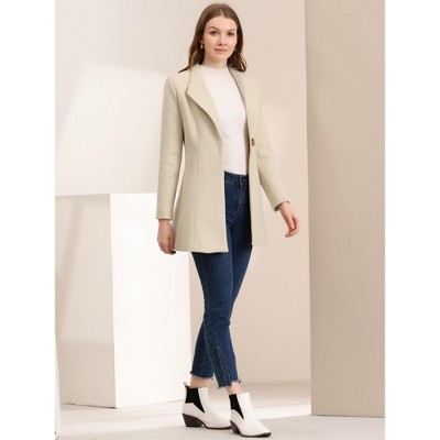 INSPIRE CHIC Women's Winter Notch Lapel Collar Buttoned Business Mid-Long Trench Coats Small Beige — фото 2