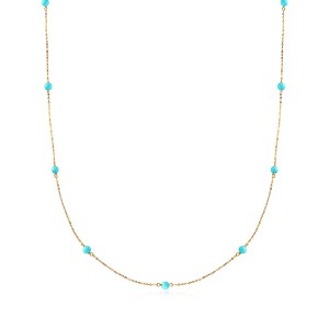 Ross-Simons Italian 4mm Turquoise Station Necklace in 14kt Yellow Gold - 1 of 4