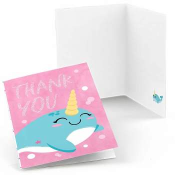 Big Dot of Happiness Narwhal Girl - Under The Sea Baby Shower or Birthday Party Thank You Cards (8 count)