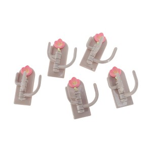 Unique Bargains Utility 3-Hook Adhesive Flower Light Pink 5 Pcs - 1 of 4