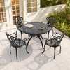 5-Piece Cast Aluminum Outdoor Dining Set with Beige Cushions, Round Table & Ergonomic Chairs - for Patio, Backyard - 2 of 4
