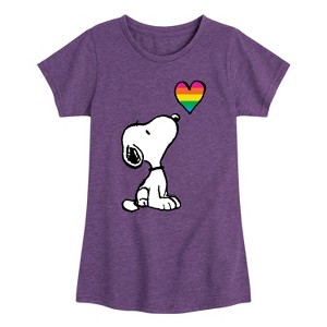 Girls' - Peanuts - Snoopy Rainbow Heart Fitted Short Sleeve Graphic T-Shirt - 1 of 4