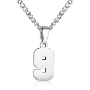 Number Necklace for Men Silver Athletes Number Chain Stainless Steel Charm Pendant Personalized Sports Jewelry for Men Basketball Baseball Football - 1 of 4