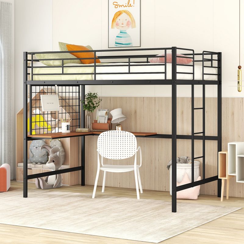 Full Size Metal Loft Bed With Desk And Grid - ModernLuxe, 2 of 10