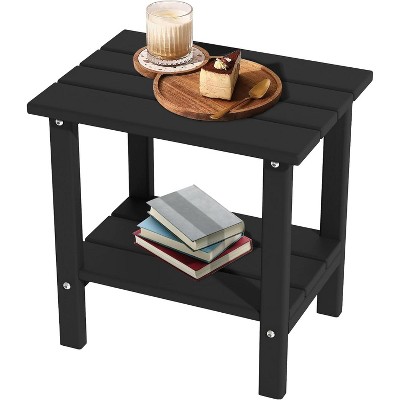 OBOKATA Weather Resistant Outdoor Side Table, Adirondack HDPE Small Outdoor Table, 2-Tier Small Patio Tables for Outside or Indoor, Black