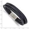 Black Bow Jewelry Stainless Steel & Genuine Leather Multi Strand Bracelet, 8 Inch - 4 of 4
