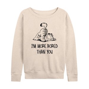 Women's - Garfield - More Bored Than You Lightweight French Terry Wide Neck Long Sleeve Shirt - 1 of 4
