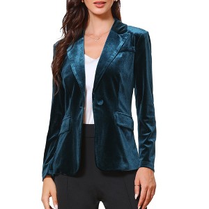 INSPIRE CHIC Women's Velvet Notched Lapel Long Sleeve One Button Dressy Office Blazers - 1 of 4