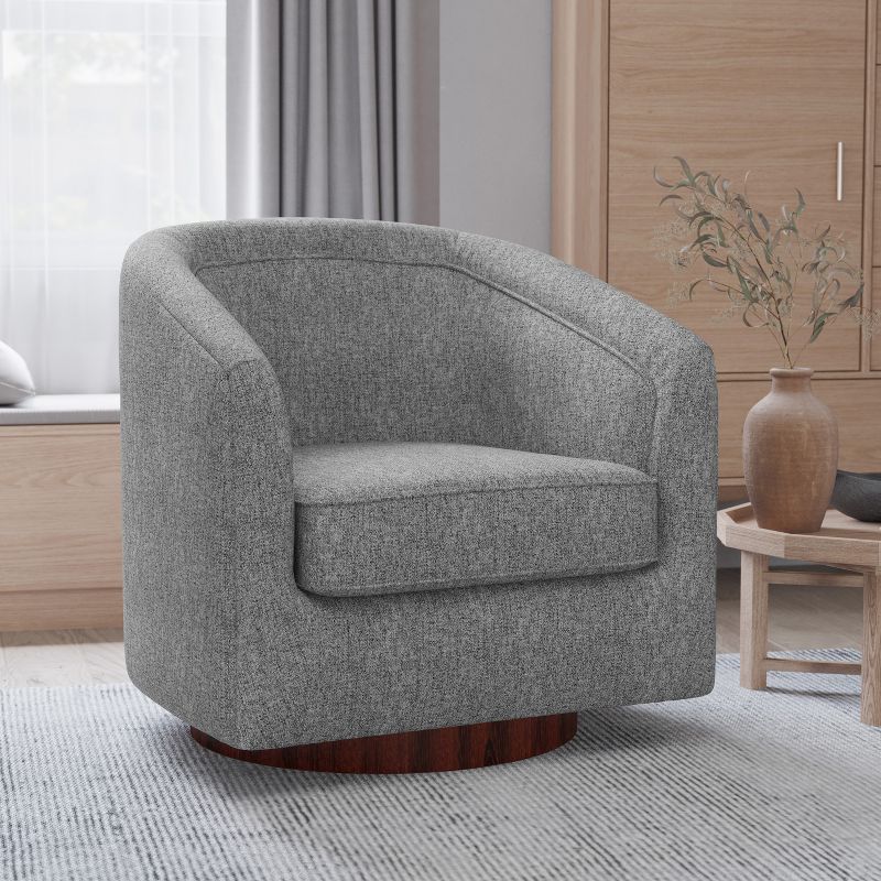 Merrick Lane Upholstered Club Style Barrel Chair with Sloped Armrests and 360 Degree Swivel Base in a Vinyl Wrap, 2 of 15