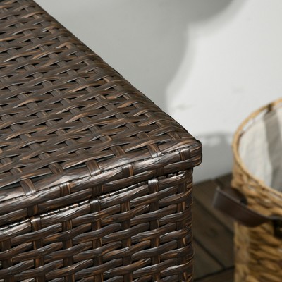 Brown Wicker and Plastic Outdoor Deck Box with Hydraulic Lift