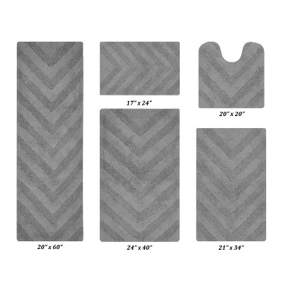 Hugo 5-Piece Bath Rug Set 100% Premium Cotton Tufted Chevron Pattern Bathmats for Bathroom, Super Soft Absorbent Machine Washable