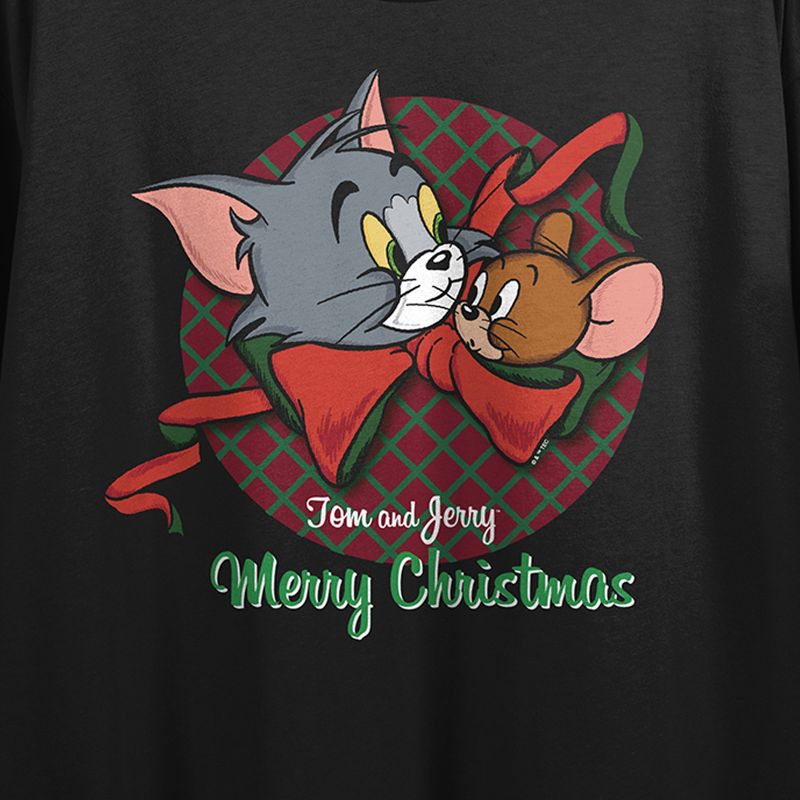 Tom & Jerry Hope Your Christmas Twinkles Crew Neck Short Sleeve Black Women's Crop Top, 3 of 5