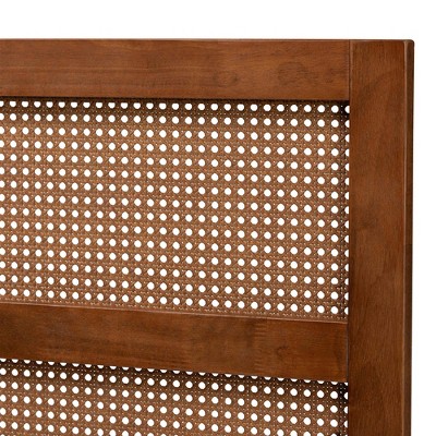 Walnut Wood and Rattan Queen Size Headboard with Woven Design
