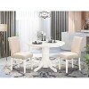 Round Dining Table Set 3pc - 42 Inch Table & 2 Parsons Chairs - Linen White Legs - Light Beige Fabric - 2 of 4