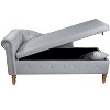 Gulches Gray Velvet Chaise Lounge Indoor Upholstered Rolled Arm Chair with Storage, Pillow and Nailhead Trim, 300LBS Capacity - 4 of 4