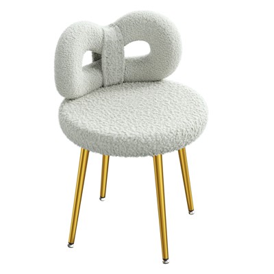 Vanity Chair with Back, Makeup Chair, Swivel Design,No Wheels,Small Upholstered Vanity Chair for Girls with Cute Bow Backrestst for Bedroom