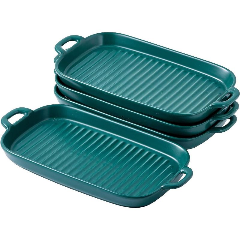 Bruntmor 10" x 6" - Dinner Plates Serving Platters Porcelain Serving Plates Matte Glaze Baking Dish Dinner Plates, Green Set of 4, 5 of 10