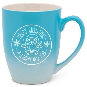 Elanze Designs Merry Christmas & A Happy New Year Santa Two Toned Ombre Matte Teal and White 12 ounce Ceramic Stoneware Coffee Cup Mug - 1 of 4