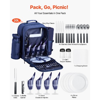 VEVOR Picnic Backpack, Beach Picnic Backpack Bag for 4 Person with Insulated Cooler Compartment, Detachable Bottle/Wine Holder, Navy Blue — фото 3