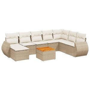 vidaXL Patio Sofa Set with Cushions Outdoor Furniture 9 Piece Poly Rattan - Beige and Cream - 1 of 4