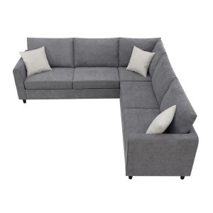 91*91" Modern Upholstered Living Room Sectional Sofa, L Shape Furniture Couch with 3 Pillows - 1 of 3