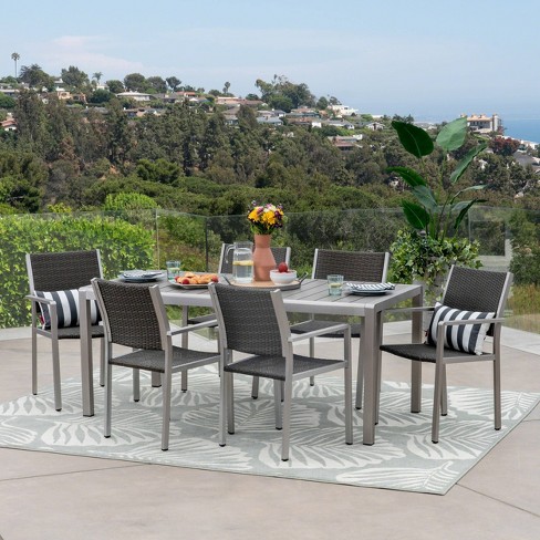 Cape C 7pc Aluminum Wicker Wood Outdoor Patio Dining Set Silver Gray Christopher Knight Home Target - Christopher Knight Outdoor Patio Table