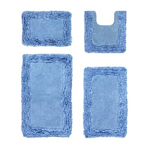 Shaggy Border Collection 4-Piece Bath Rug Set 100% Cotton Tufted Weave Ruffle Border Pattern Bathroom Rug for Machine Washable Bathmat - 1 of 4