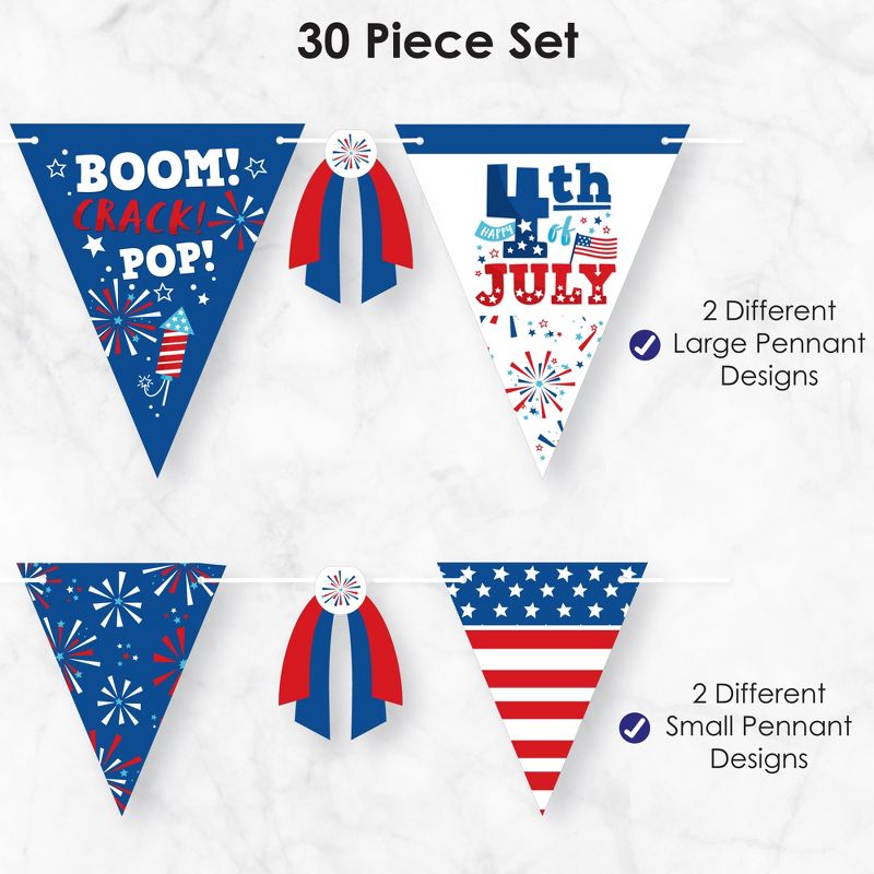 Big Dot of Happiness Firecracker 4th of July - DIY Red, White and Royal Blue Party Pennant Garland Decoration - Triangle Banner - 30 Pieces, 6 of 10