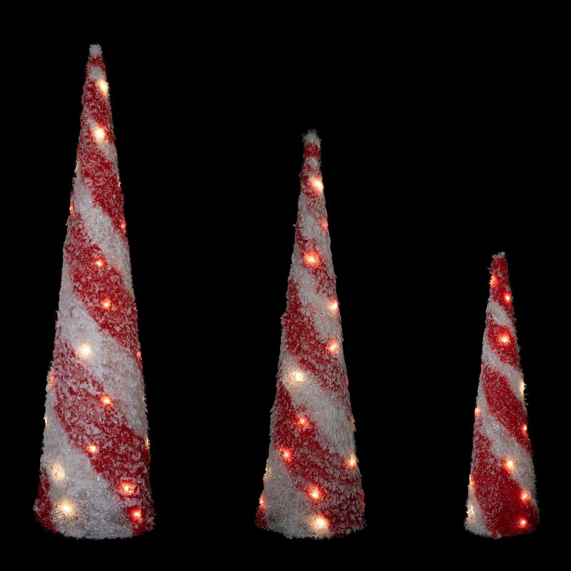 Northlight Set of 3 LED Lighted Snowy Candy Cane Striped Christmas Cone Trees 3.25', 3 of 7