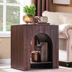 Nightstand with Charging Station, 22" Modern Night Stand with Arched Open Shelf, End Tables for Living Room Bedroom - 1 of 4