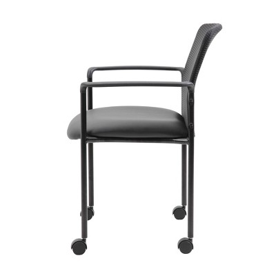 Black Mesh Guest Chair with Fixed Arms and Metal Frame