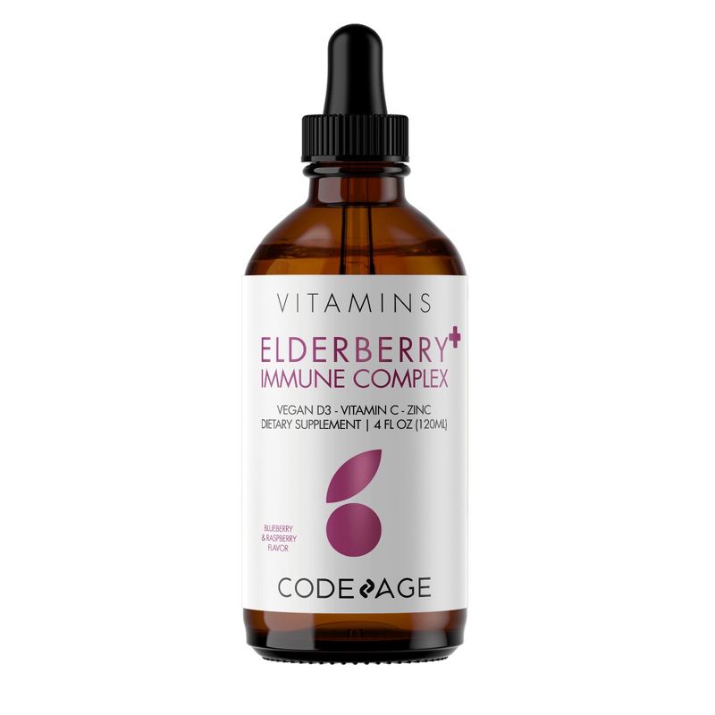 Codeage Elderberry Immune Complex Syrup, Black Sambucus + Vitamin C, D3,  & Zinc, Adults & Kids Liquid Supplement - 4 Fl Oz, 1 of 10