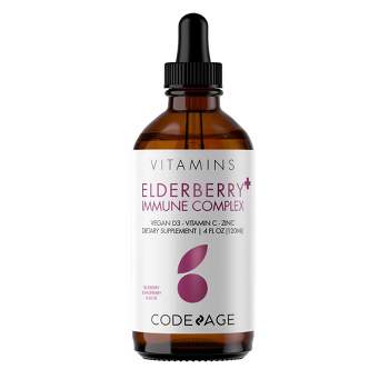 Codeage Elderberry Immune Complex Syrup, Black Sambucus + Vitamin C, D3,  & Zinc, Adults & Kids Liquid Supplement - 4 Fl Oz
