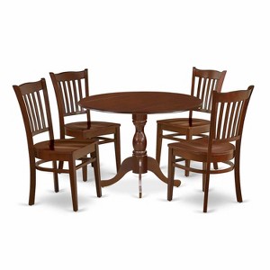 HomeStock 5-Piece Mahogany Finish Solid Wood Top Dining table with 4 Chairs with Drop Leaf Slat Back - 1 of 4