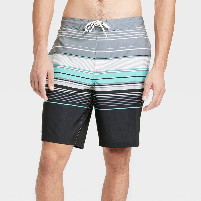 Men's 9" Striped E-Board Swim Shorts - Goodfellow & Co™ Charcoal Gray, 1 of 5