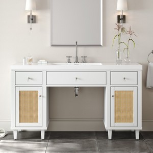 GDFStudio Quinlan 60'' Modern Wooden Bathroom Vanity with SMC Sink, 2 Rattan Doors and 3 Drawers - 1 of 4