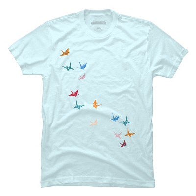 Men's Design By Humans Flying Paper Cranes Birds By Magnussons T-Shirt
