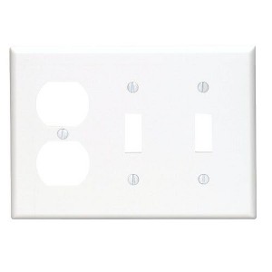Leviton 3-Gang Plastic 2-Toggle/Duplex Outlet Wall Plate, White - 1 of 1