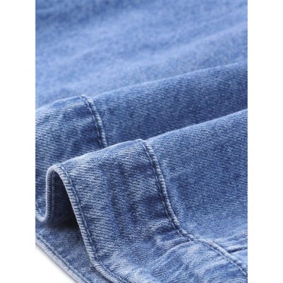 Allegra K Women's Oversized Long Sleeve Pocket Long Jean Jacket X-Large Light Blue — фото 5