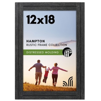 Americanflat 12x18 Poster Frame with Polished Plexiglass - Hampton - Distressed Wood Picture Frames - Charcoal Black