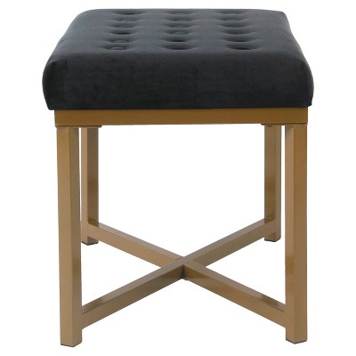 Black Tufted Velvet Ottoman with Gold Metal Base